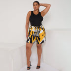 Multi Colour Wave Print Pleated Plus Size Short