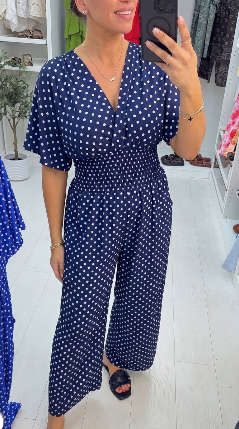 Hana Polka Dot V Neck Magic Jumpsuit