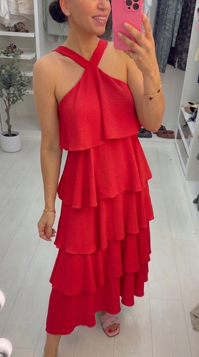 Wendelyn Plain Ruffled Halter Neck Maxi Dress