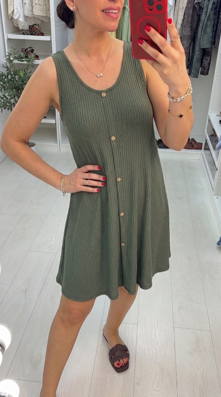 Angelina Plain Loose Fit Ribbed Midi Dress