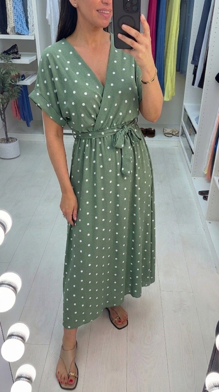 Blanka Polka Dot V Neck Maxi Dress