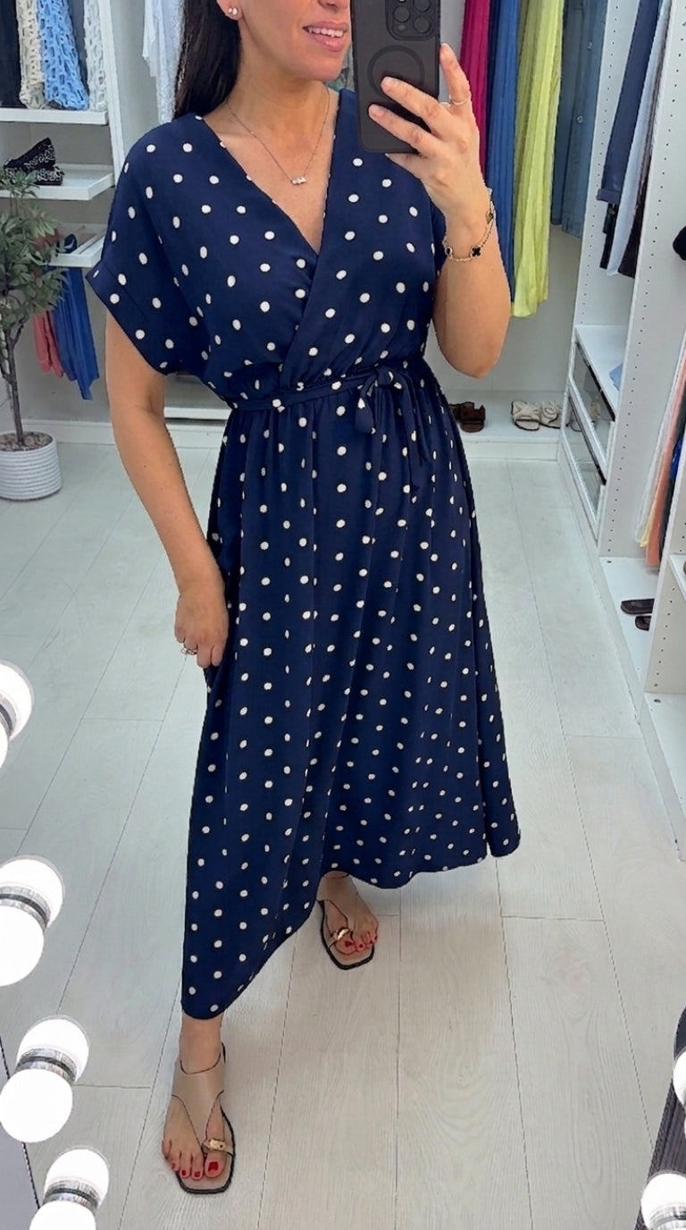 Blanka Polka Dot V Neck Maxi Dress