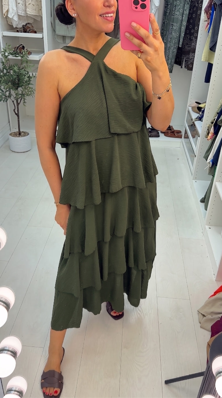 Wendelyn Plain Ruffled Halter Neck Maxi Dress
