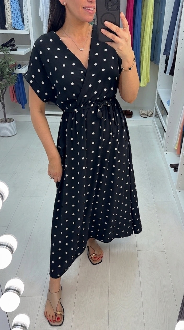 Blanka Polka Dot V Neck Maxi Dress