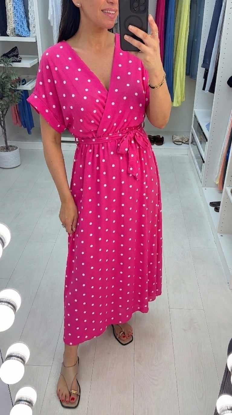 Blanka Polka Dot V Neck Maxi Dress