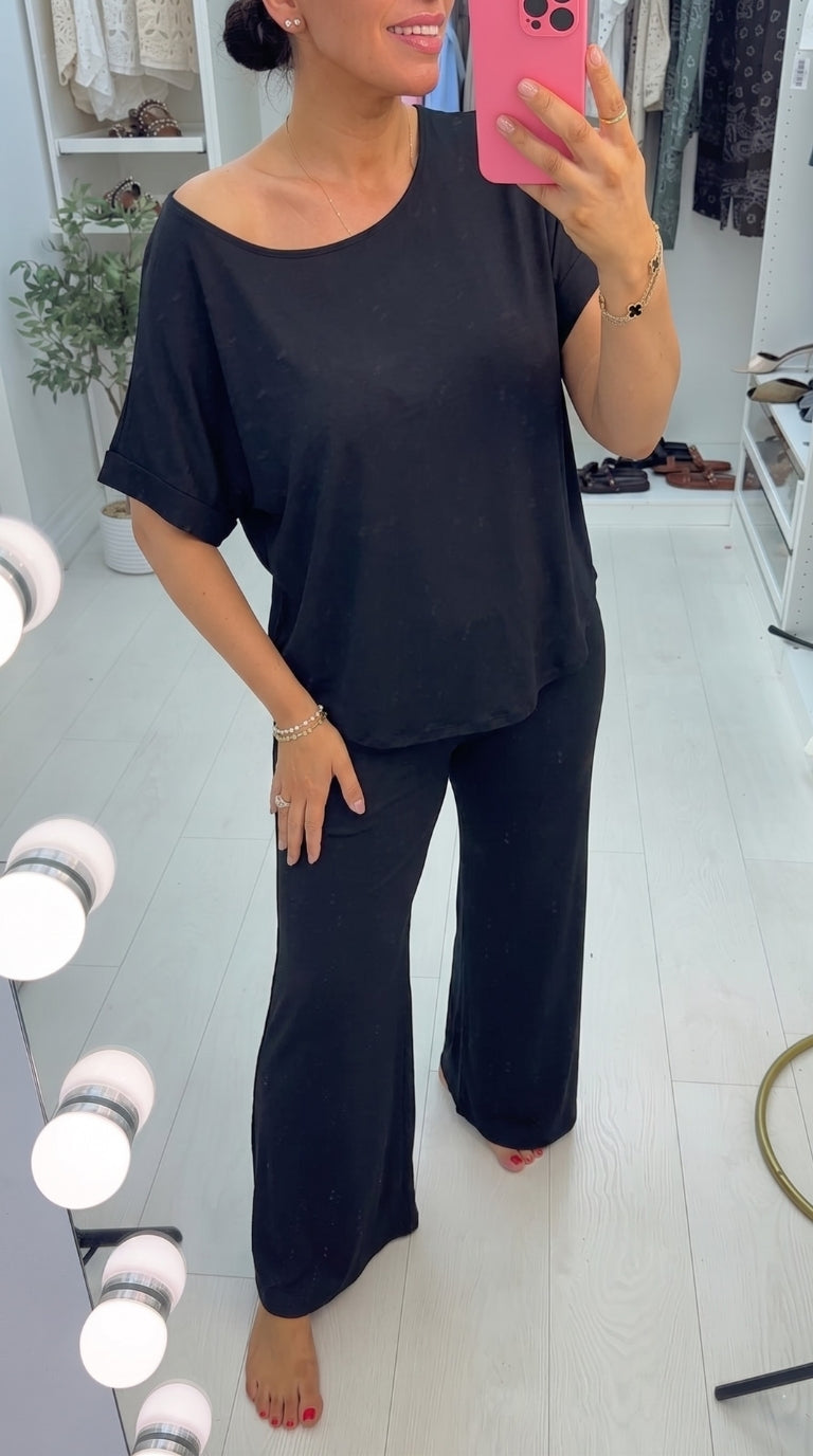 Helana Plain Loose Fit Dipped Hem Co-Ord Set