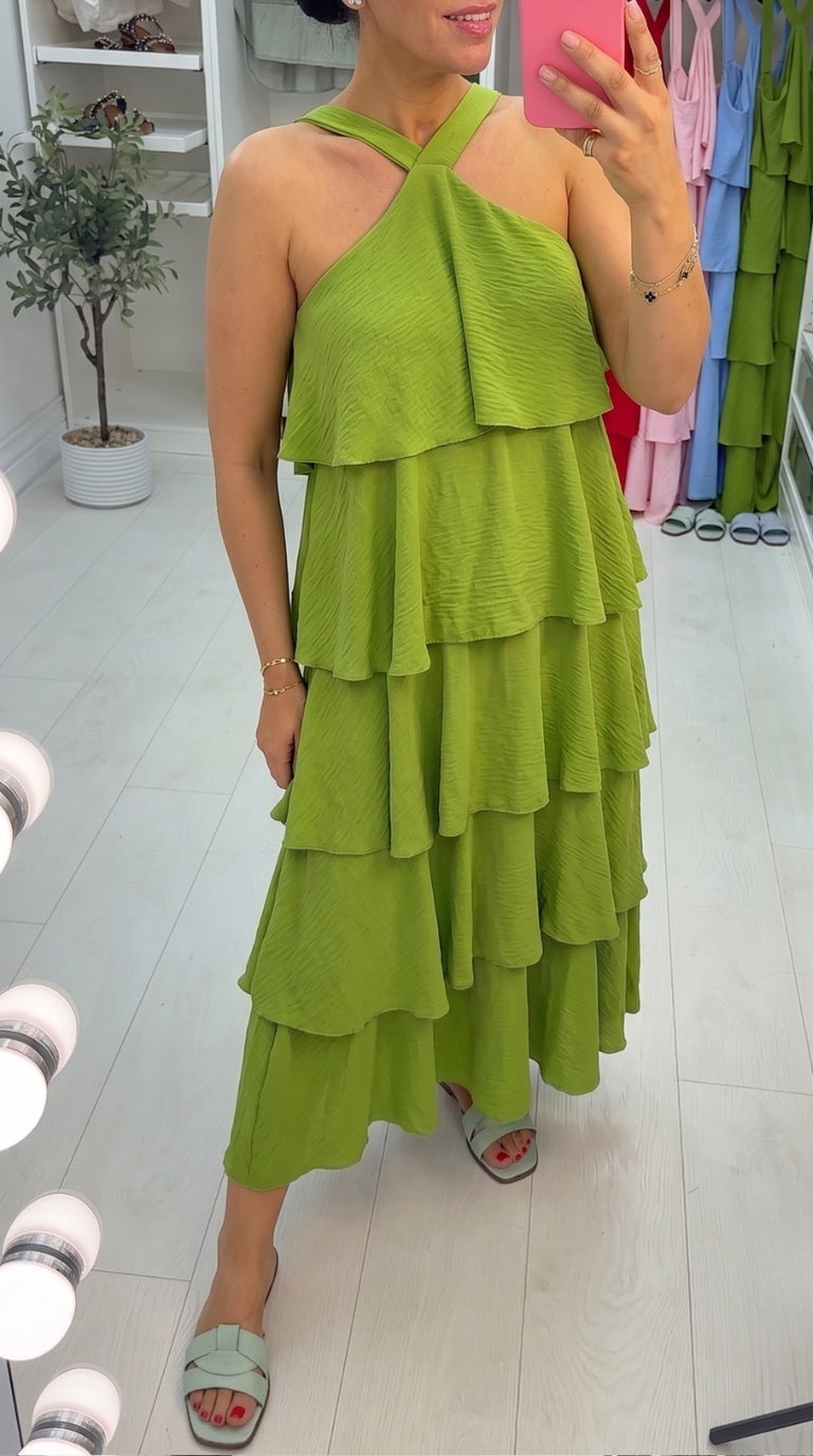 Wendelyn Plain Ruffled Halter Neck Maxi Dress