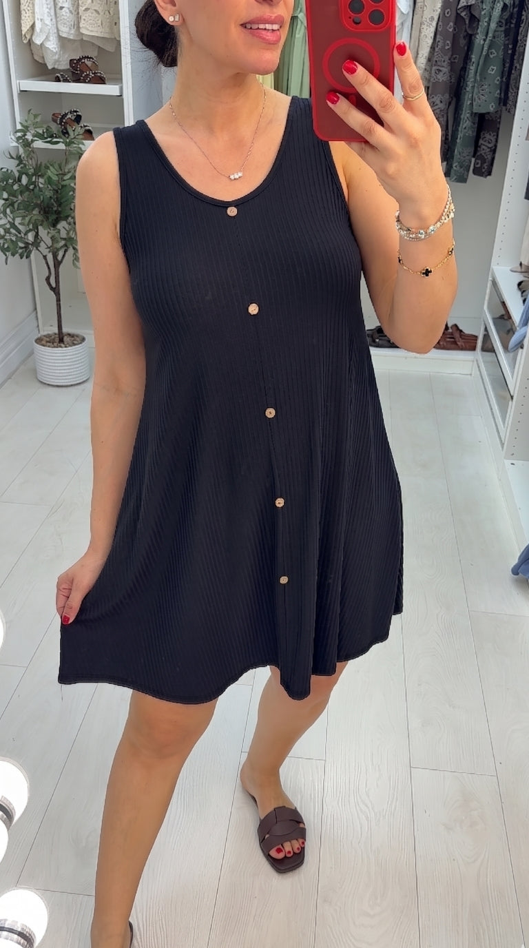 Angelina Plain Loose Fit Ribbed Midi Dress
