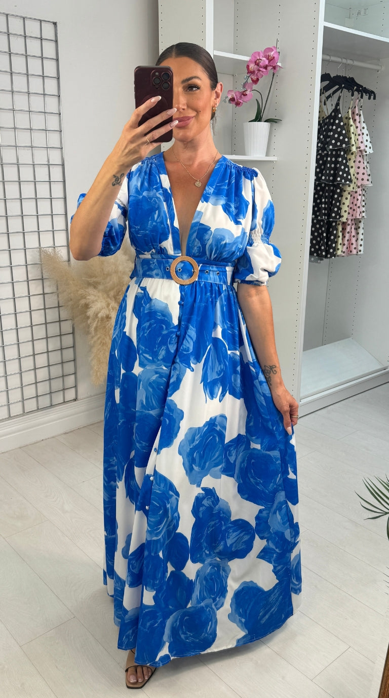 Nalah Floral Print Belted Maxi Dress