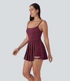 BreezefulTM Pleated Adjustable Buckle 2-in-1 Micro Mini Quick Dry Casual Slip Dress with Pocket-Easy Peezy