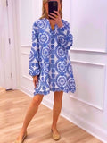 NEW🔥 Printed Lace Trim V Neck Shirt Dress