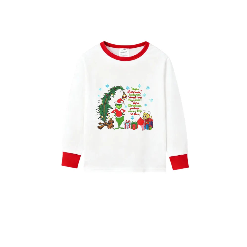 Family Christmas White Pajamas Set With Funny Xmas Pattern Print