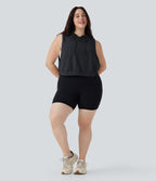 Hooded Drawstring Sleeveless Cropped Running Plus Size Tank Top