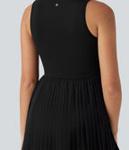 BreezefulTM Half Zipper Sleeveless 2-in-1 Pleated Hem Mini Quick Dry Tennis Active Dress with Pockets-Easy Peezy