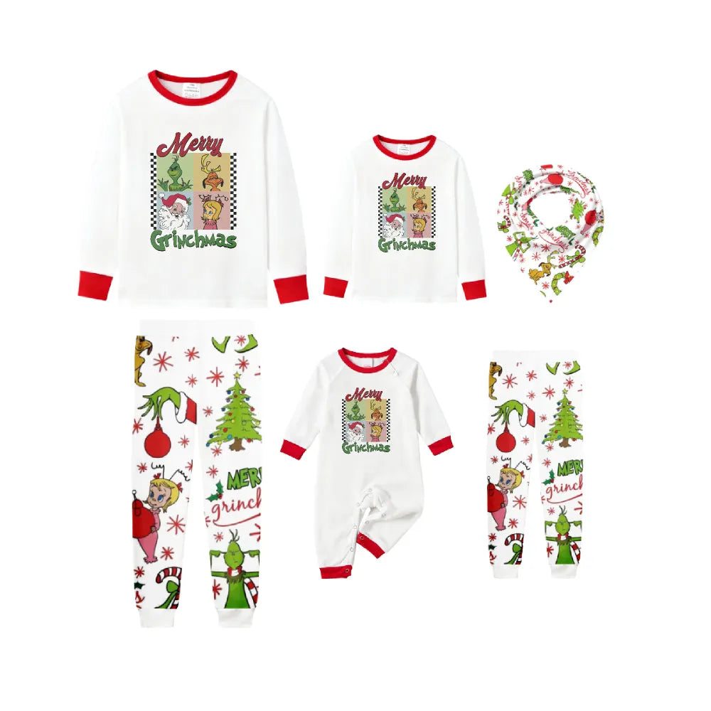 Family Christmas White Pajamas Set With Xmas Pattern Print