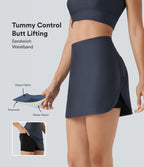 SoCinched High Waisted Tummy Control Butt Lifting Curved Hem 2-in-1 Sheen Yoga Skirt with Pockets
