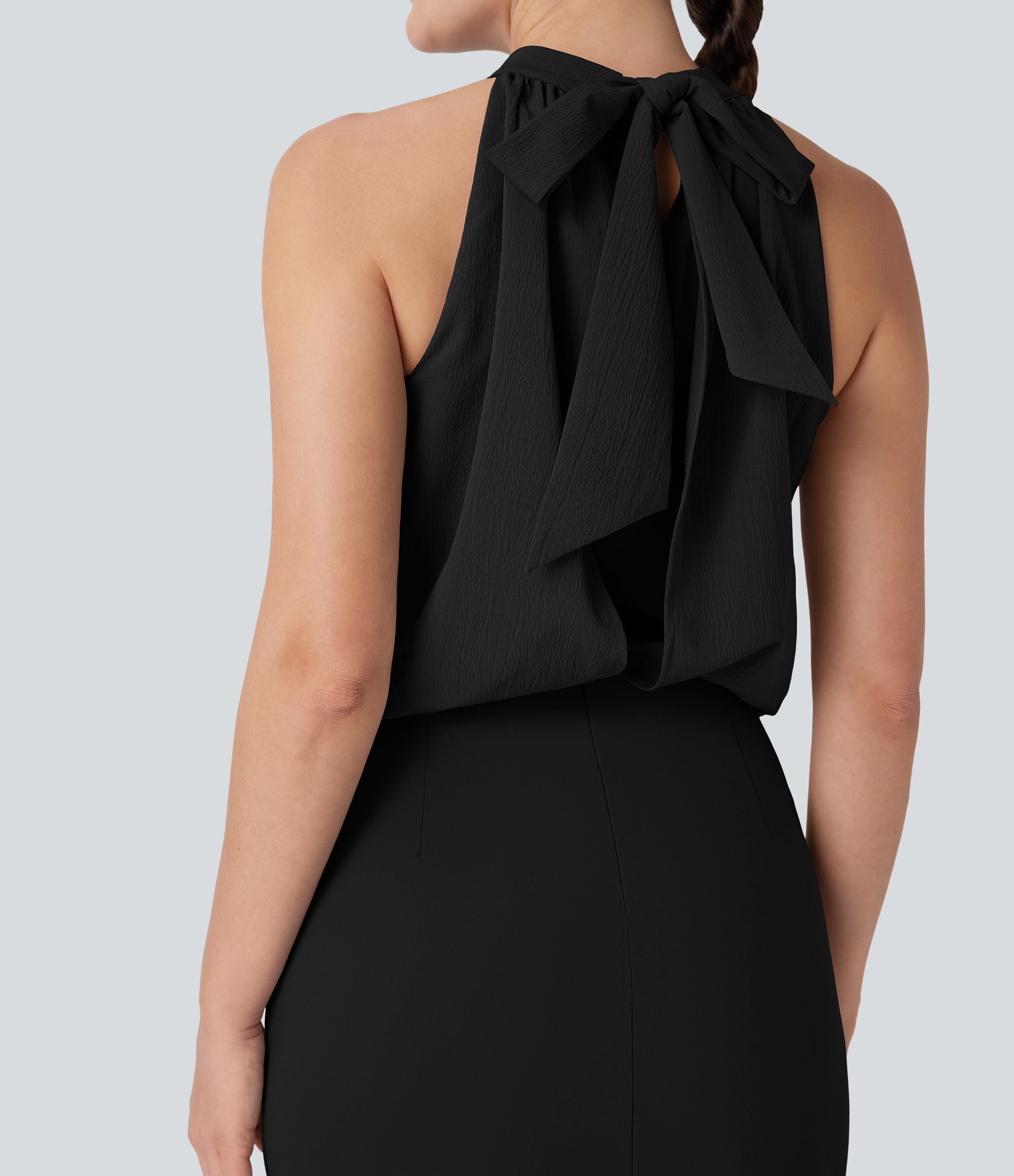 SoftlyZeroTM Airy Halter Tie Back Cool Touch Midi Work Dress with Pockets-UPF50+