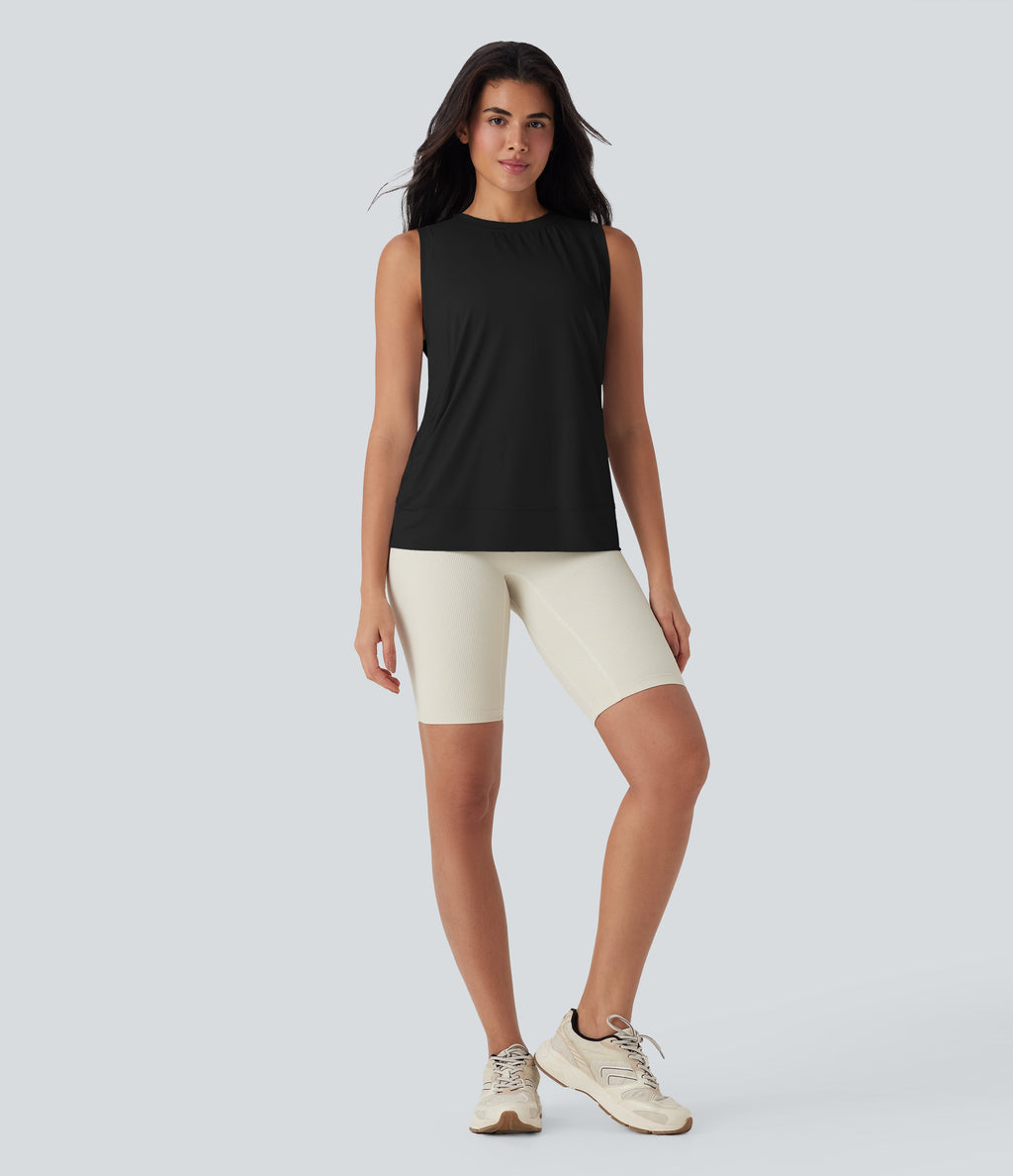 Round Neck Cool Touch Yoga Tank Top with Pockets-UPF50+
