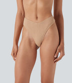 V-Shaped Low Rise Gingham High Leg Cheeky Bikini Bottom Swimsuit