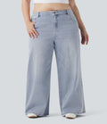 Plus Size FlexTM Low Rise Wide Leg Washed Casual Jeans with Pockets
