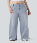 Plus Size FlexTM Low Rise Wide Leg Washed Casual Jeans with Pockets
