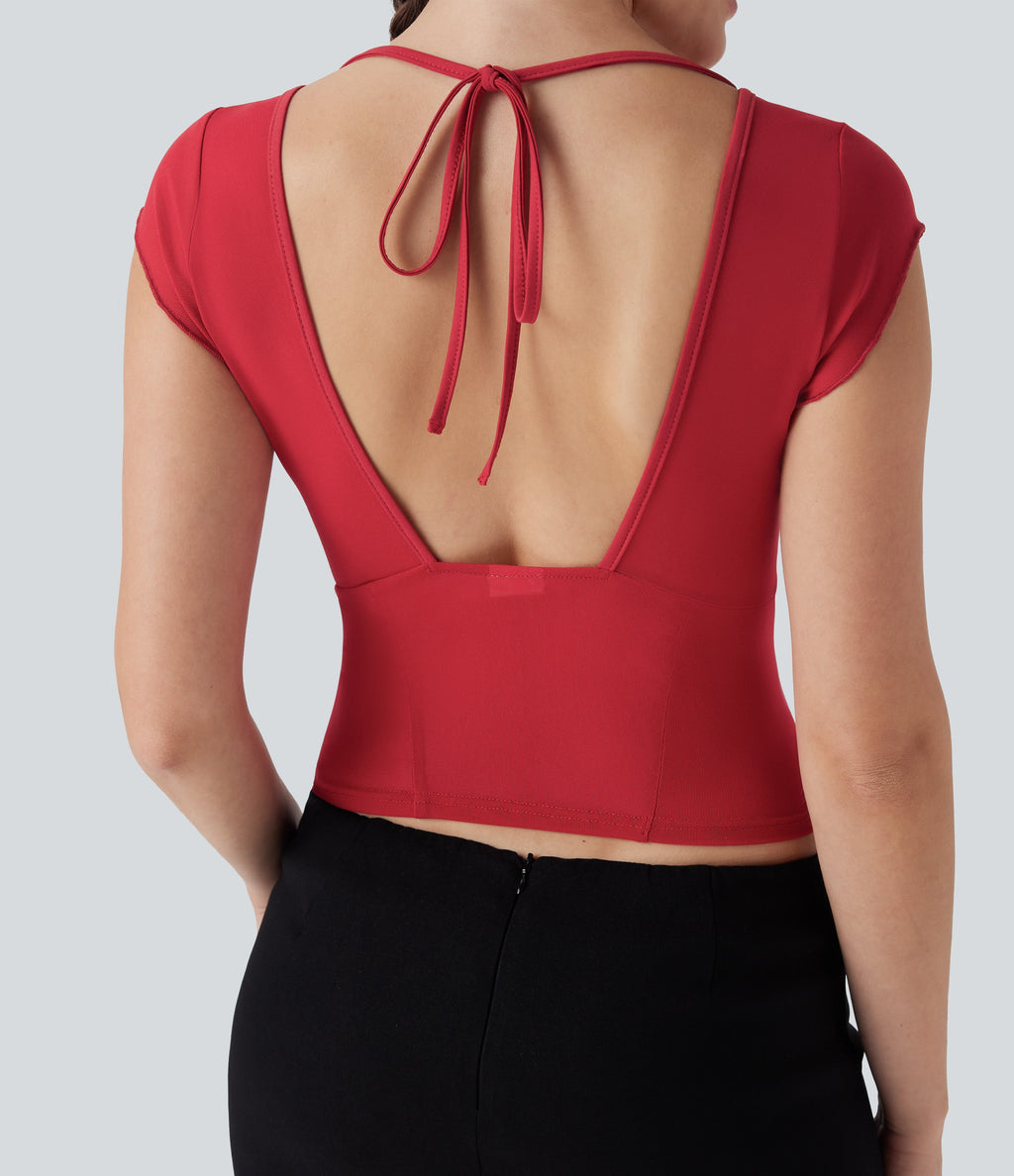 Tie Back Contrast Mesh Top