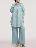 Women's Casual Two-Piece Set, Hollow-Out Top and Loose-Fit Pants