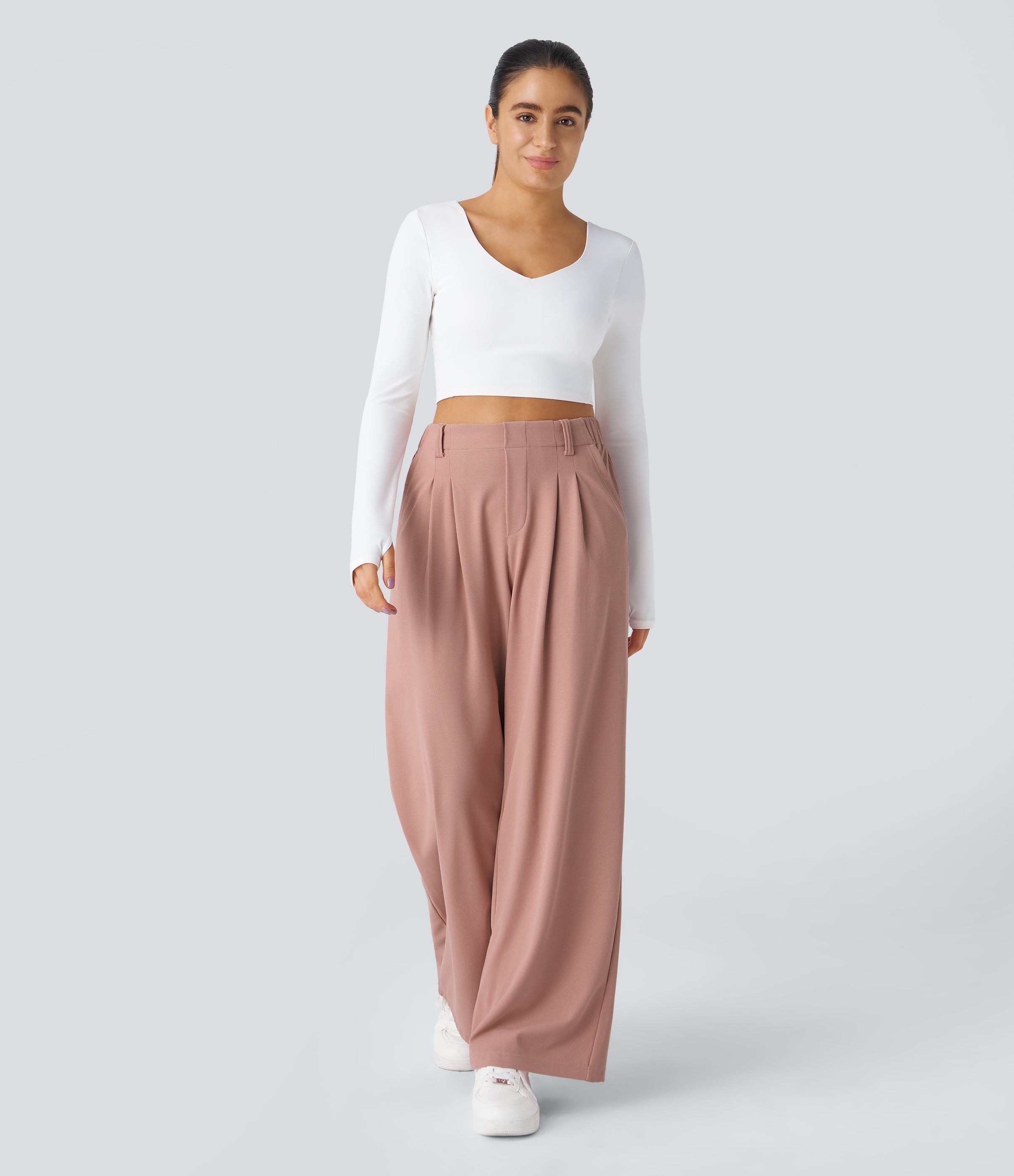 FlexTM High Waisted Side Pocket Wide Leg Waffle Work Pants