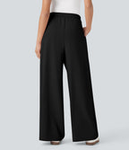 High Waisted Tie Side Wide Leg Work Pants with Pockets