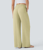 2026🔥 High Waisted Drawstring Pocket Wide Leg Casual Linen-Feel Pants