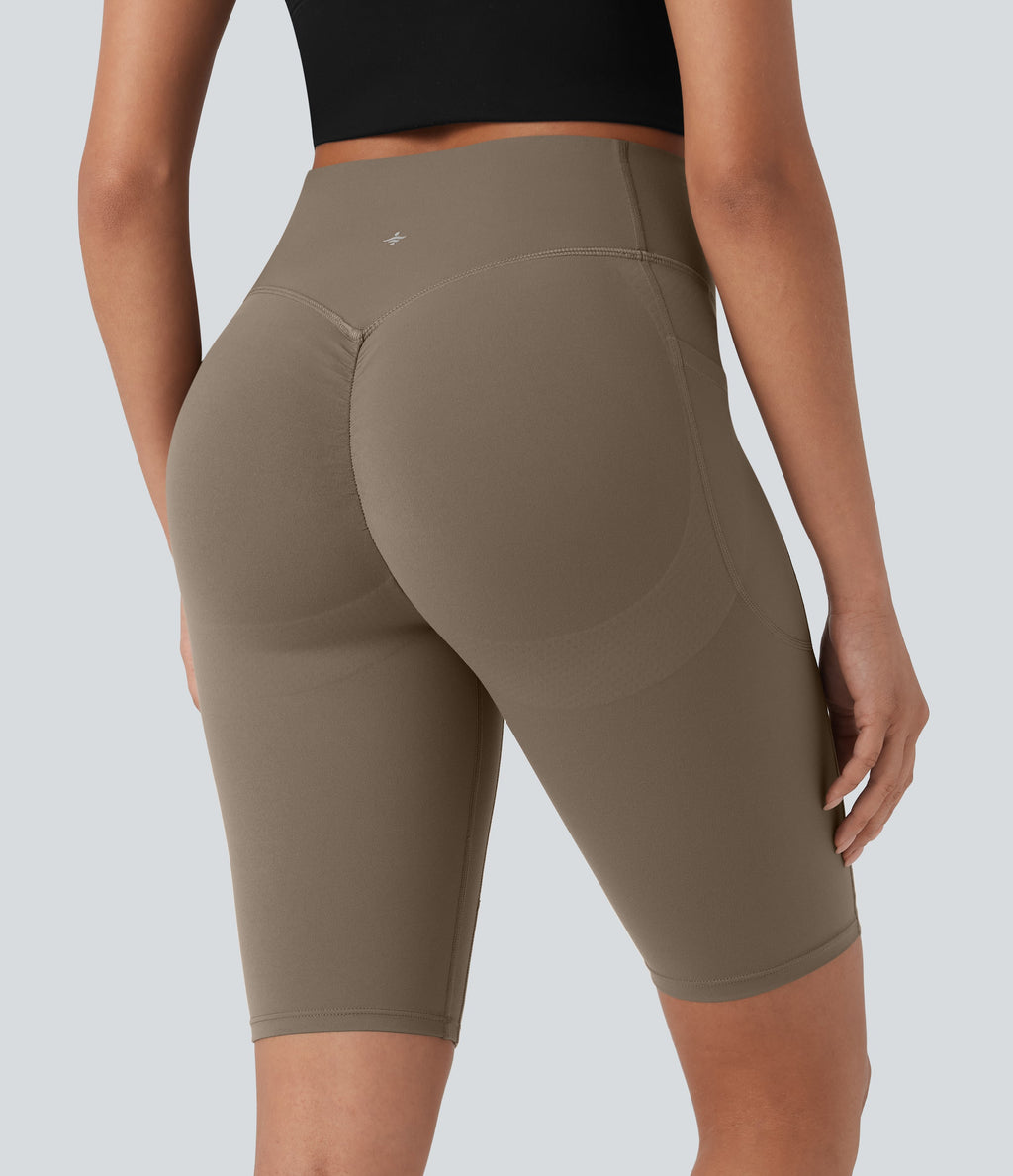 UltraSculptTM SoCinched High Waisted Scrunch Butt Lifting Tummy Control Side Pocket Shaping Workout Biker Shorts 9''