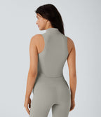SoftlyZeroTM QuickDry Stand Collar Zipper Cropped Yoga Tank Top with Pockets