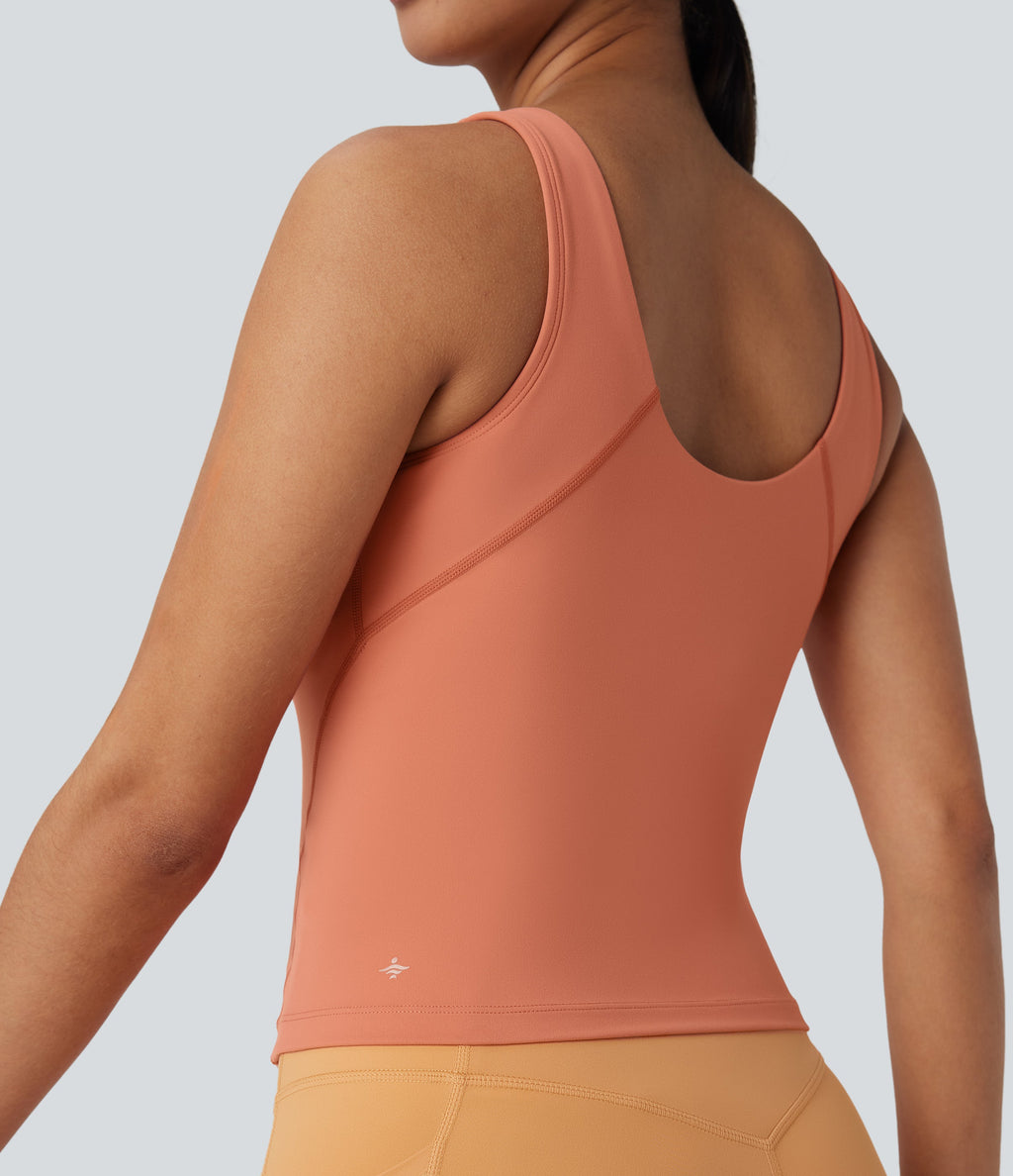 SoftlyZeroTM Plush Padded V Neck Running Tank Top-D/DD/DDD/F Cups