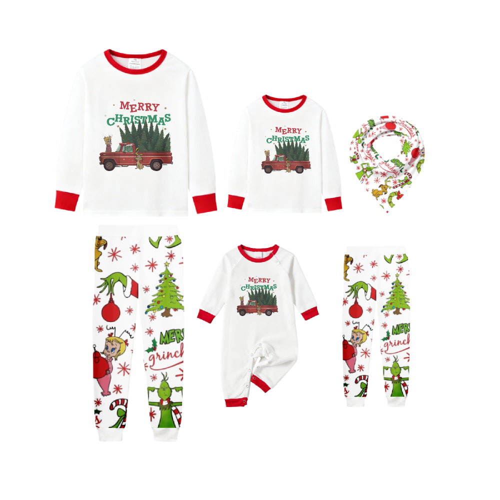 Family Christmas White Pajamas Set With Colorful Christmas Print