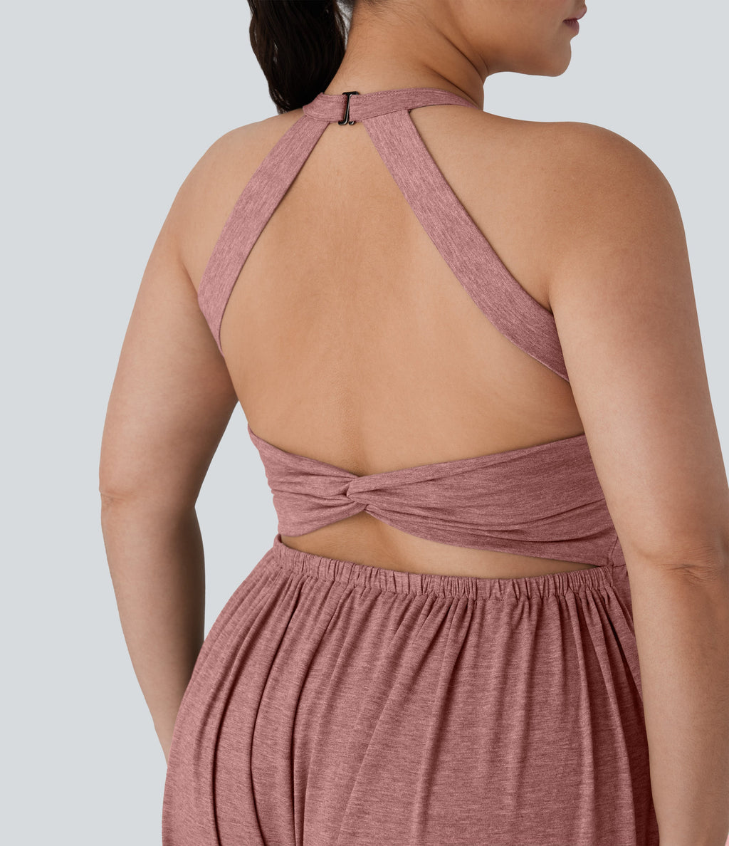 Backless Twisted Harem Casual Plus Size Jumpsuit with Side Pocket-Easy Peezy Edition