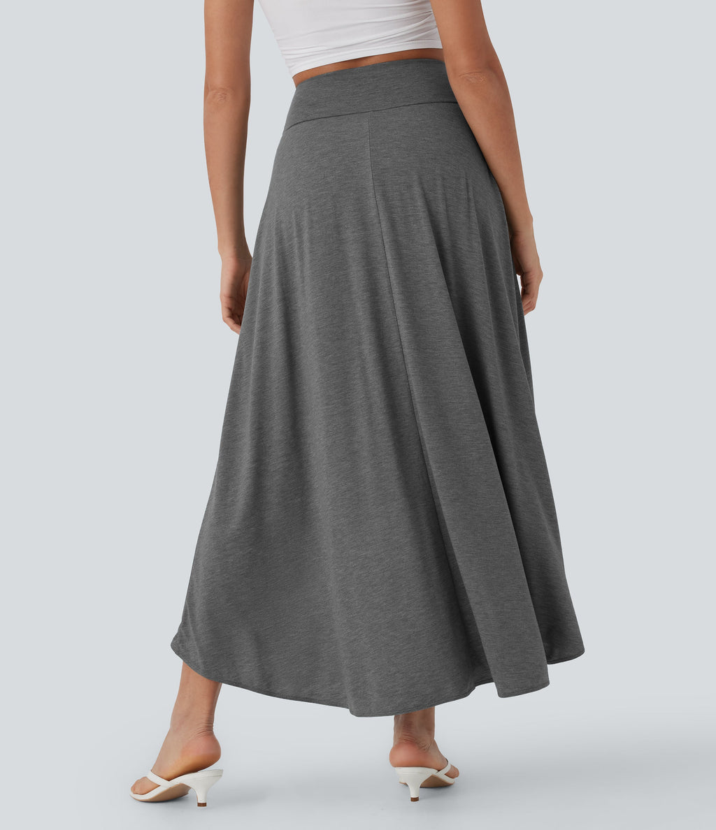 SoCinched High Waisted Tummy Control High Low 2-in-1 Flowy Maxi Casual Skirt