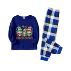 Christmas Family Matching Pajamas-Navy & White Plaid Pjs Set with Gnome and "Merry Christmas" Print