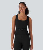 Square Neck Belted Work Tank Top