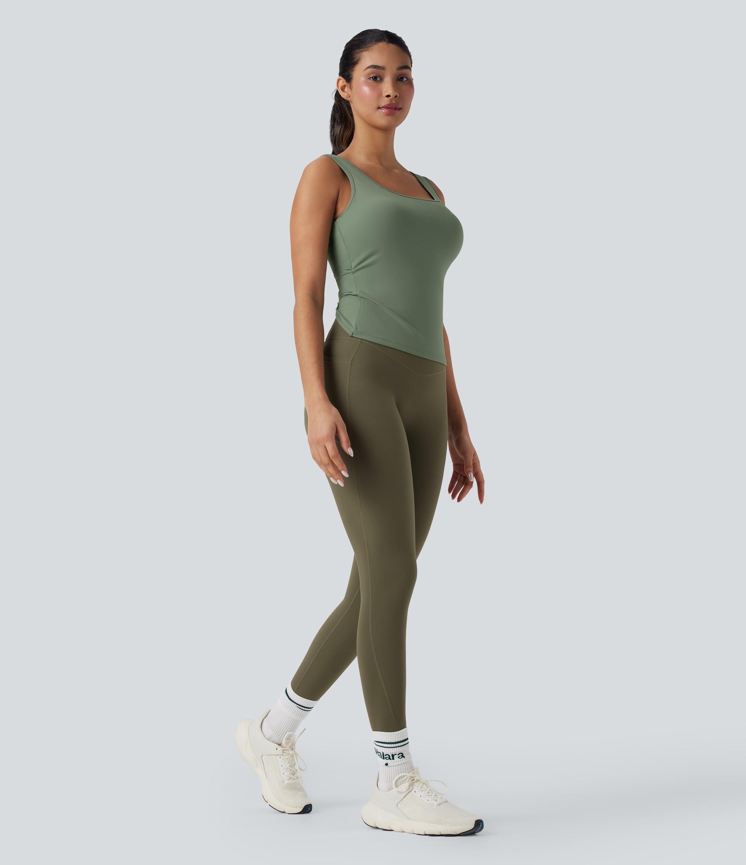 U Neck Crossover Yoga Tank Top-Longer Length-D/DD/DDD/F Cups