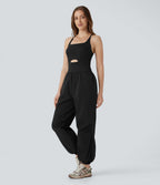 Water Repellent Crisscross Backless Side Pockets Ripstop Hiking Cargo Jumpsuit