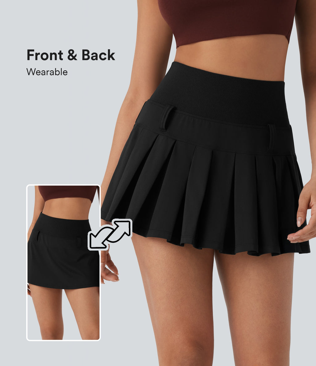 SoftlyZeroTM QuickDry High Waisted Pleated Mini 2-in-1 Skirt with Pocket-Front and Back Wearable