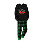 Christmas Family Matching Pajamas-Black Top and Green Plaid Pants Pjs Set with "We Are Family Christmas 2025" Print