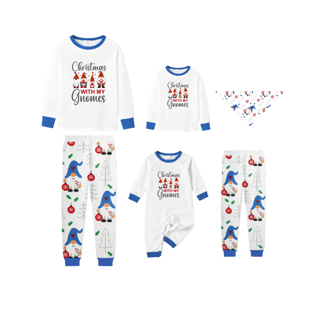 Christmas Family Holiday Blue Pajama Set Showcasing Gnome Print Design