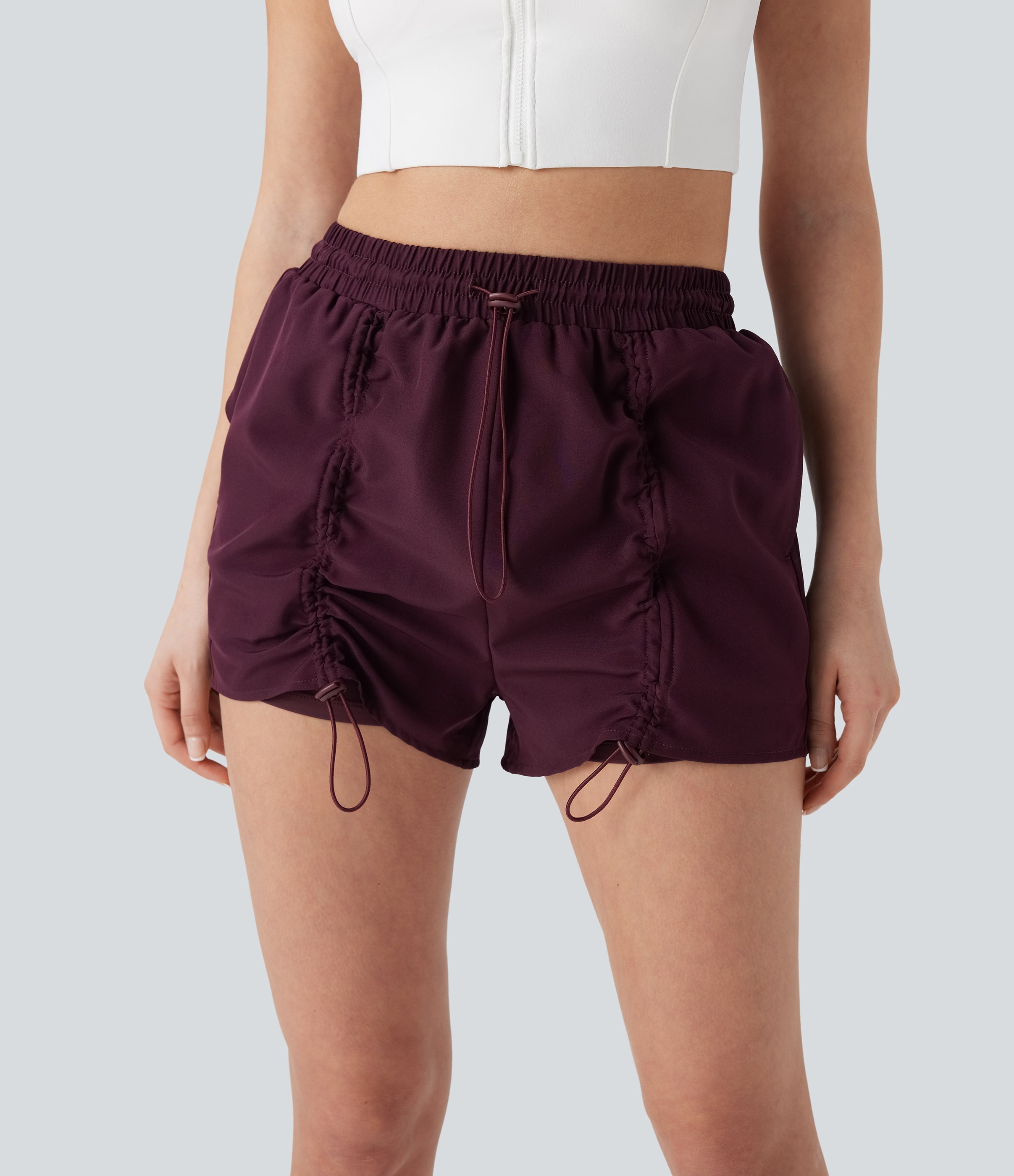 High Waisted Drawstring 2-in-1 Yoga Shorts with Pockets