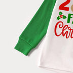 "2025 Family Christmas" Moose Letter Prints Green Rotator Cuff Top With Green & Black Plaid Family Matching Pajamas