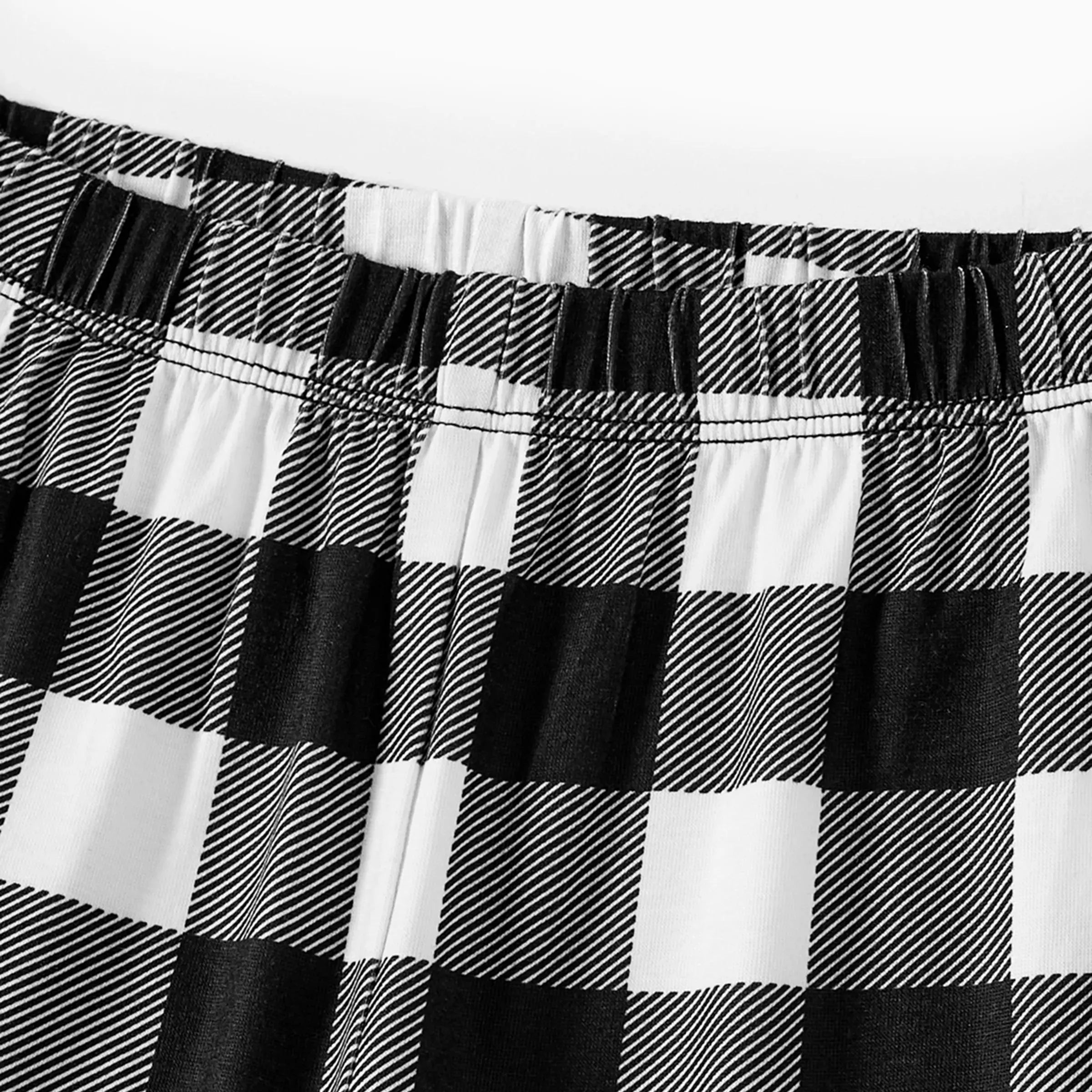 "2025 FAMILY CHRISTMAS" Text and Sleigh Pattern - Black Long Sleeve Top with Black And White Plaid Pants Family Matching Pajamas