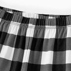 2025 Family Christmas Text Print Black Long Sleeve Top with Black And White Plaid Pants Family Matching Pajamas