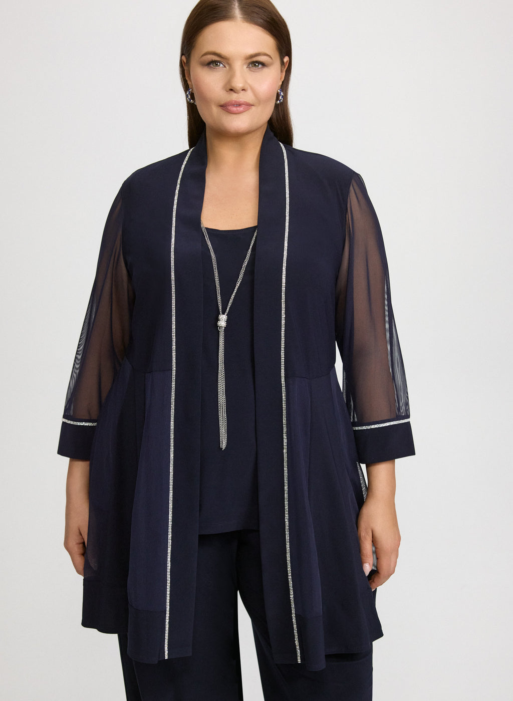 Embellished Jacket, Top & Pants Set