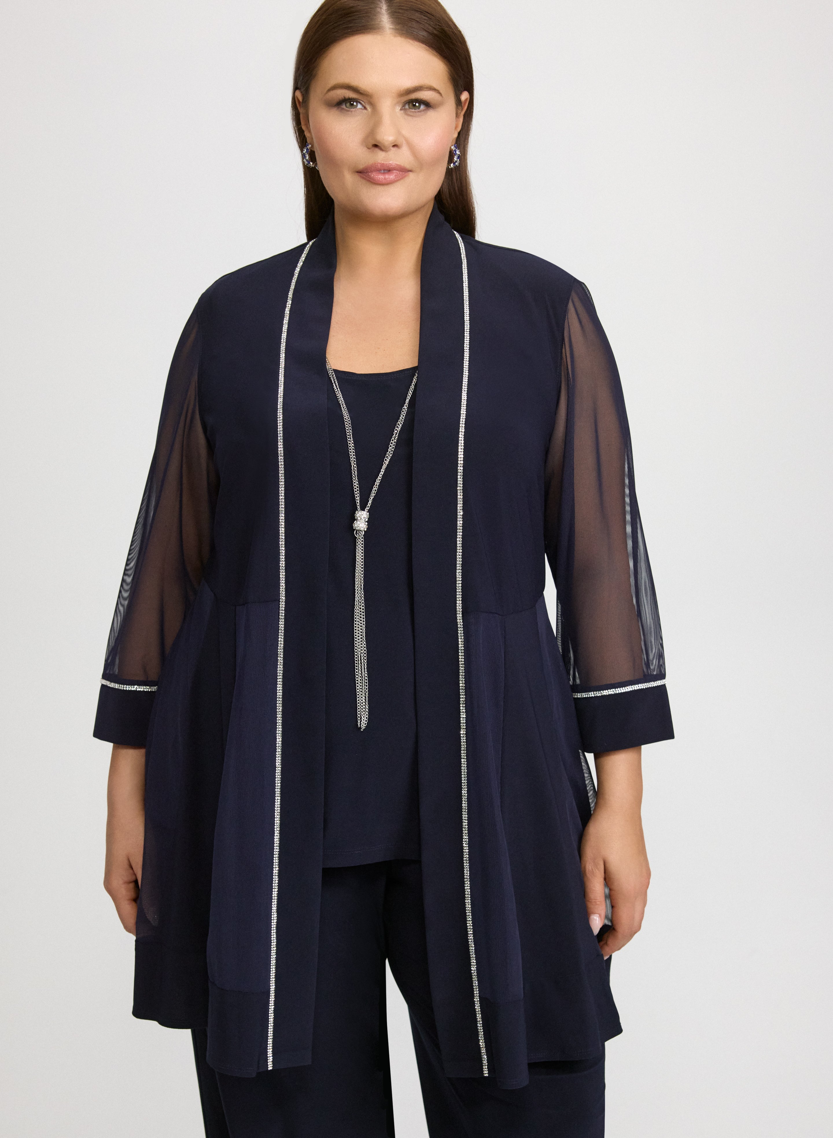 Embellished Jacket, Top & Pants Set
