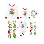 Family Christmas White Pajamas Set With Playful Christmas Character Print